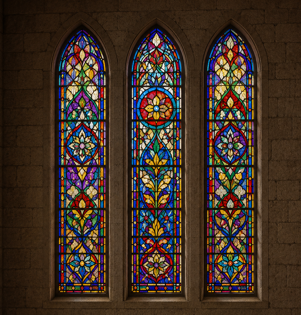 Imagem de exemplo de um vitral de Igreja como exemplo de peças de decoração que usam o reflexo de luz. www.lollatabo.com.br
